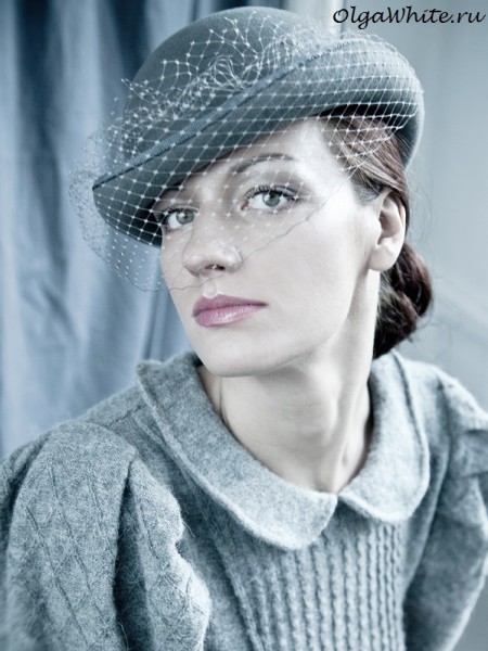 Шляпа котелок женский купить серый с вуалью