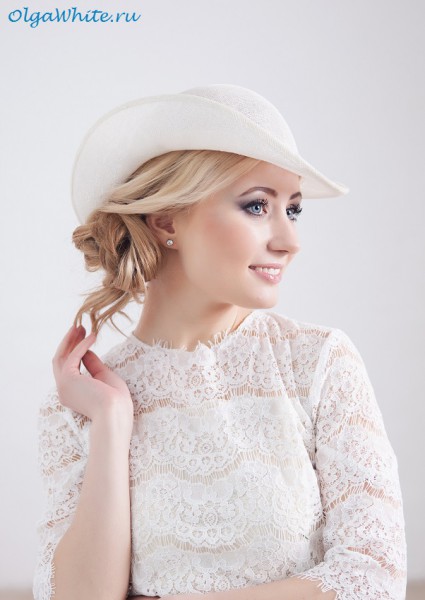 Свадебная шляпка соломенная белая для невесты купить