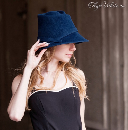 Синяя фетровая женская шляпа купить