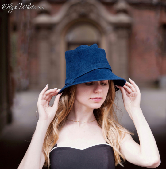 Синяя фетровая женская шляпа купить