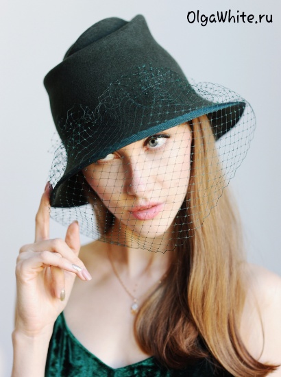 Зеленая шляпа Купить фетровую женскую шляпу с вуалью 