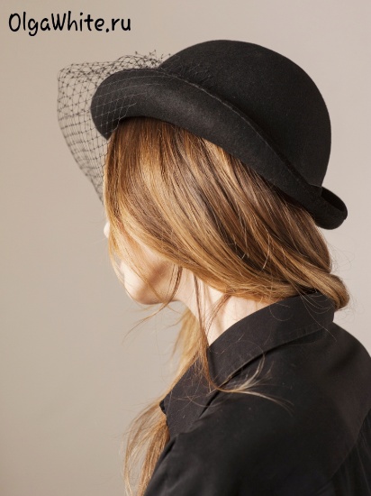 Черная шляпка с вуалью котелок женский купить