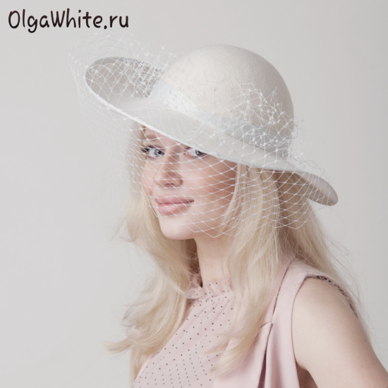 Белая фетровая шляпа купить Широкополая свадебная шляпа с вуалью